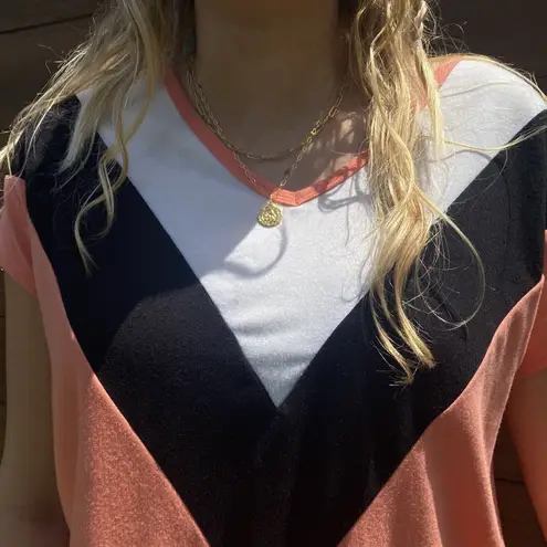 Zenana Outfitters *Orange Chevron Color Block Casual Knit Short Sleeve Women's Top Small