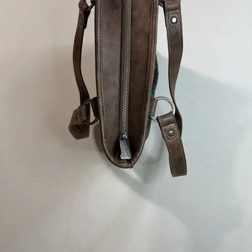 Trinity Ranch Elegant Brown Tote with Blue Accents