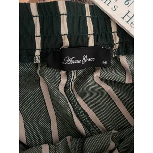 Anna Grace Striped Wide Leg Palazzo Pants, Green & Cream Vertical Stripes, Flowy