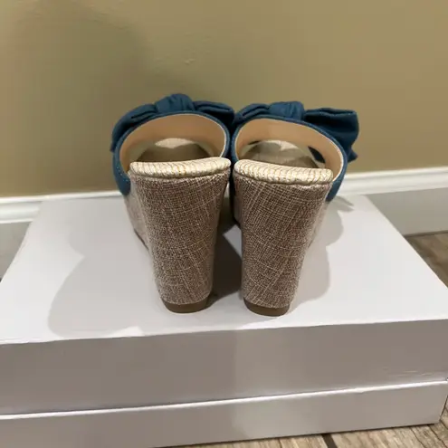 Denim Bow Wedges Sandals Jeans sandals Slip on Summer Shoes Open Toe Slippers Multiple Size 6