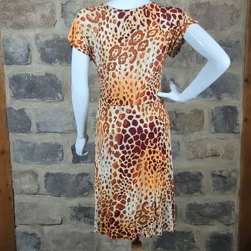 New V Cristina Dress Woman's Size Medium Leopard Print Faux Wrap Animal Print Brown