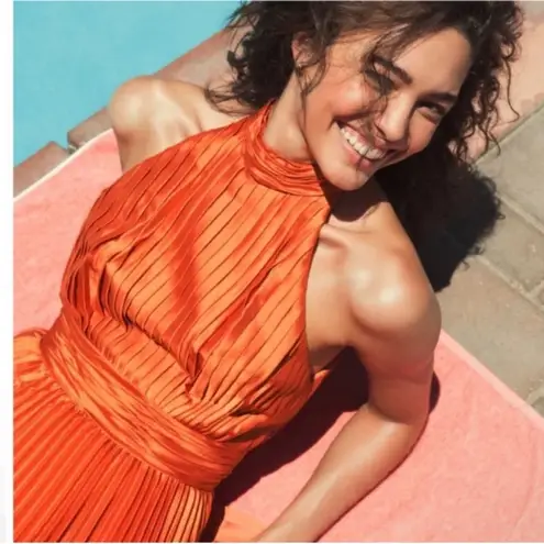 Mac Duggal 26992 Pleated Sleeveless Halter Gown in Spring Green Size 10 Sunset