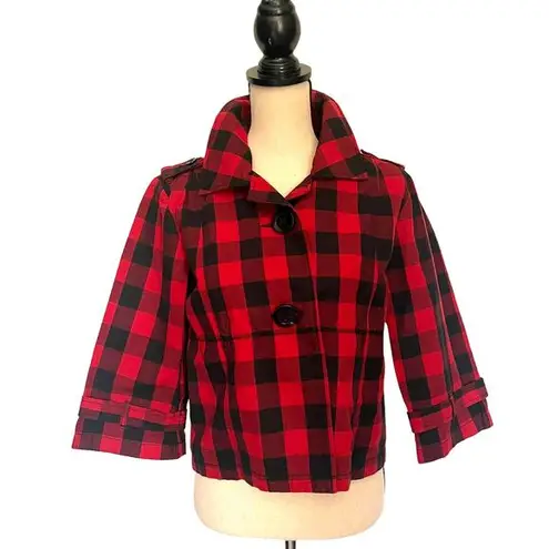 Christopher & Banks  Buffalo Plaid Cropped Womens Blazer Size Small Red Black