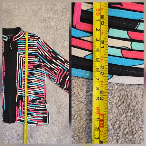 Ming Wang Small Pink Black Artistic Cardigan Jacket Sweater Zip Up Wearable Art