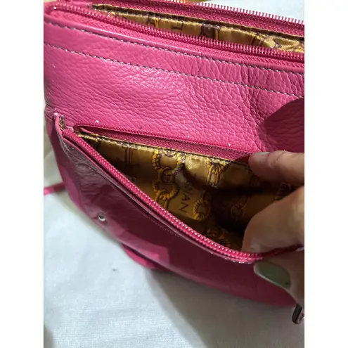 Tignanello Pink Leather Crossbody Bag Zip Pockets Shoulder Handbag Purse