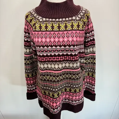 Multicolor Fair Isle Apres Sweater Mock Neck Tunic New York & Company Cabincore Size L