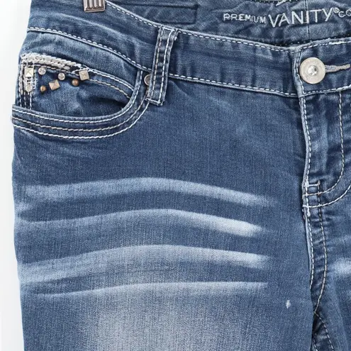 Vanity Bootcut Jeans Womens Size 29W 33L Embellished Rhinestone Studded Pockets Blue Size 29