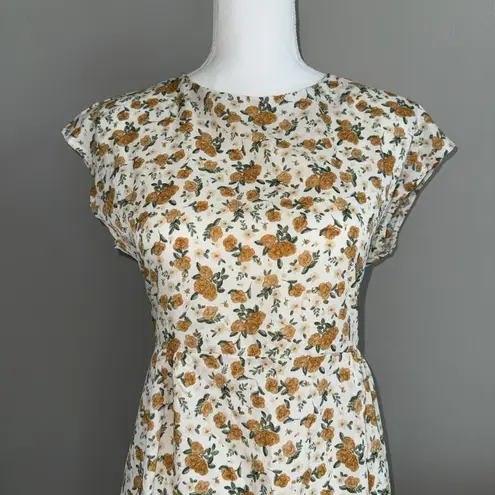 Beachsissi NWT Floral Dress Midi Dress Sz L White Yellow Cottage Core Trad Wife