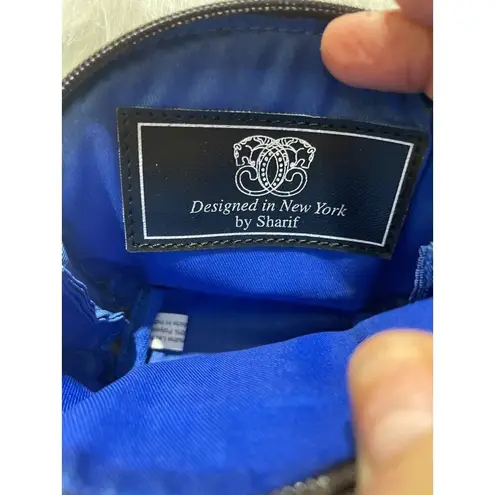 Vintage Sharif Brown Leather Coin Purse With Gold Logo & Blue Interior