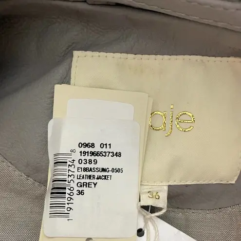 Maje Bassung Belted Leather Motorcycle Jacket Gray