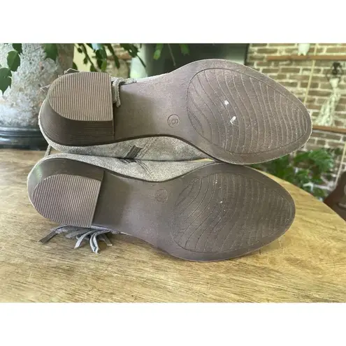 Franco Fortini Ella Suede Leather Ankle Boots Taupe Fringe Block Heel Size 6