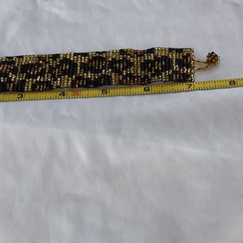 Vintage Beaded Seed Bracelet Leopard Print Women’s 7.5” Western Aztec Brown