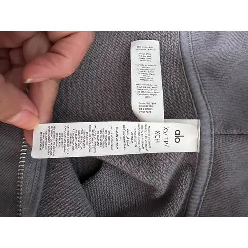 Alo Cropped Hoodie With Full Zip & Hood XS Soft Cotton Blend Charcoal Gray