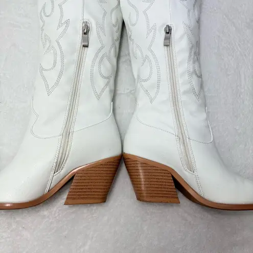 White Western Cowgirl Faux Leather Boots Size 5