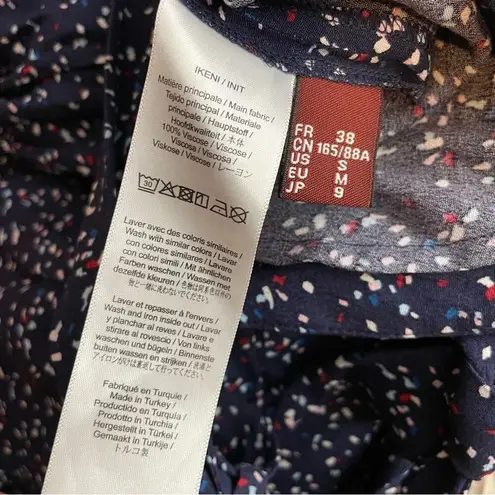 Comptoir Des Cotonniers Navy Blue Confetti Print Bow Waist Flowy Skirt womens S