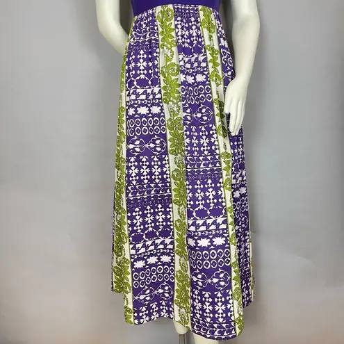 Tori Richard Vintage  Dress Hawaiian 70s Purple Green Honolulu Mod Tiki Barkcloth