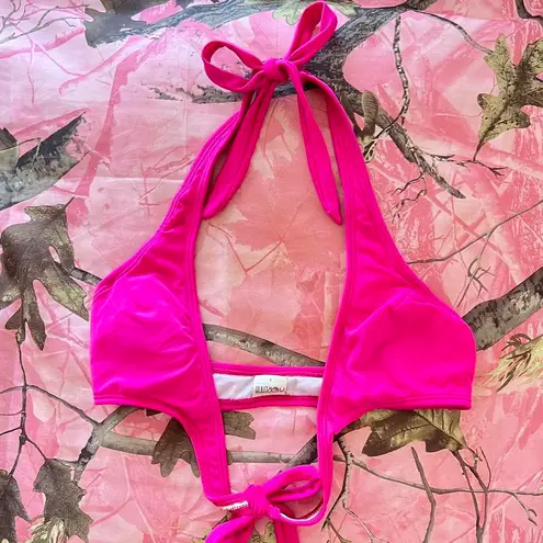 y2k vintage 2000s hot pink halter wrap bikini top