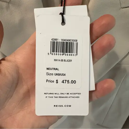 Reiss NWT Maya Open Front Blazer in Beige Size US4