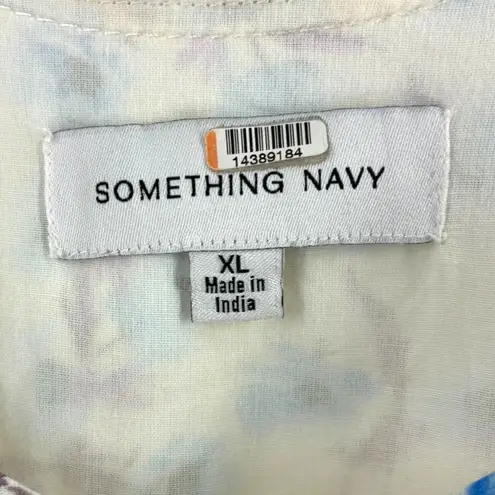 Something Navy Women's Floral Maxi Dress Cream Blue Size XL Sleeveless Tiered