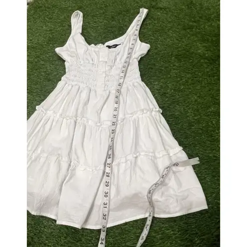 Lulu’s Fairy Your Sunny Day White Tiered Smocked Mini Dress Coquette Cottage S