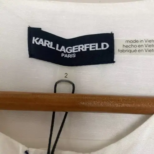 Karl Lagerfeld New PARIS Linen Blend Shirt Dress Snap Front Short Sleeve Size 2