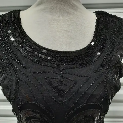 Women's Hand Made Black Beaded Sequined Retro Dress