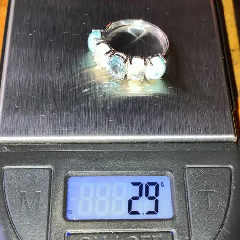 Blue Topaz Rainbow Moonstone Sterling Silver Ring Size 7