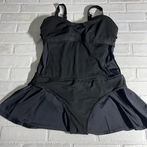 Black Swimdress One Piece Womens XL Flattering Ruched Padded Bust Skirted Sexy