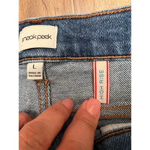 Sneak Peek High Rise Shorts 93% Cotton Size L Distressed Frayed Hem Blue Size L