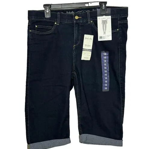 Rafaella Comfort Fit Stretch Dark Indigo Weekend Cuffed Skimmers Size 16 New!