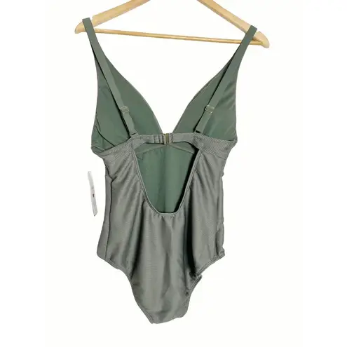 Rachel Roy Army Green Ribbed One Piece Plunge Swimsuit Size Large