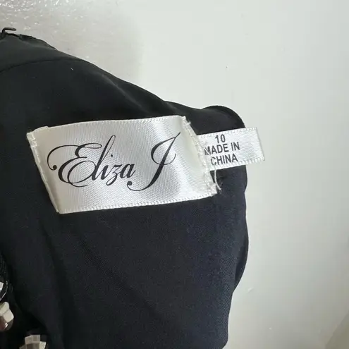 Eliza J Top 10 Black Jeweled Neck Beaded Halter Pleated Evening Elegant Party