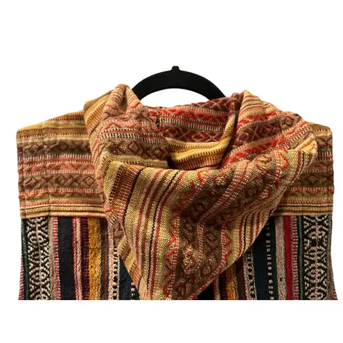 Earthbound Trading Boho Festival Vest Beaded Hooded Size Small Unisex Tapestry Brown