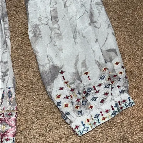 Johnny Was Biya Deliza Embroidered silk Boho Tunic Blouse Large