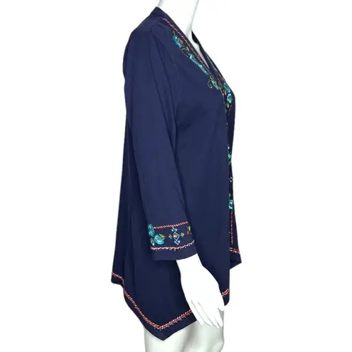 Coldwater Creek Sweater Women Small Navy Blue Embroider Floral Cardigan Bohemian