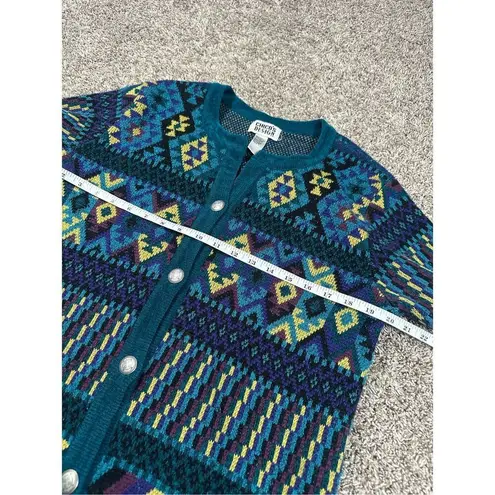Vintage Chicos Design Southwestern Aztec Retro Print Duster Sweater Cardigan S/M Black