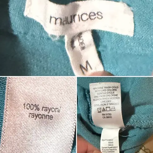 Maurice's  Relaxed Rayon Button Up Shirt Teal Button Down Long Sleeve M
