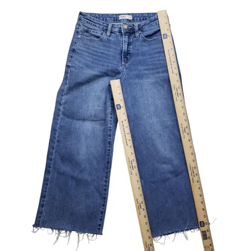 OAT New York Croppped Wide Leg Denim Jeans Womens 2 / 26 Raw Hem Blue