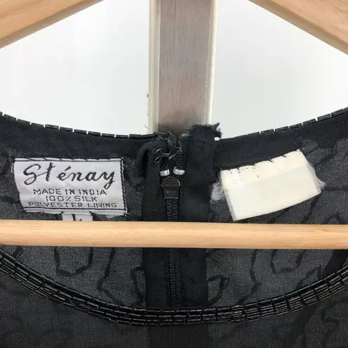 Stenay LARGE VINTAGE 80s 100% SILK Black Multi Beaded Sequin Top Short Sleeve