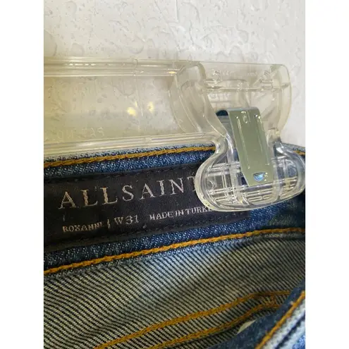 All Saints Roxanne Dark Blue Denim Stretch Ankle Raw Hem Jeans Sz 31 Slim Skinny