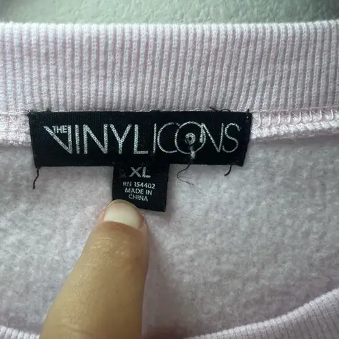 Vinyl Icons Women's Big Bow Sweatshirt Pink Black Fleece Cropped Cozy Chic Small