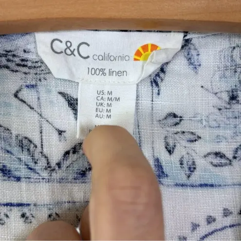 C&C California C&C California Women’s M 100% Linen Button Up Nautical Print Long Sleeve Tunic