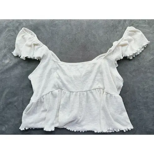 American Eagle NWT  Ruffle Sleeve Babydoll Cropped Blouse Tank Boho Ivory Sz XL