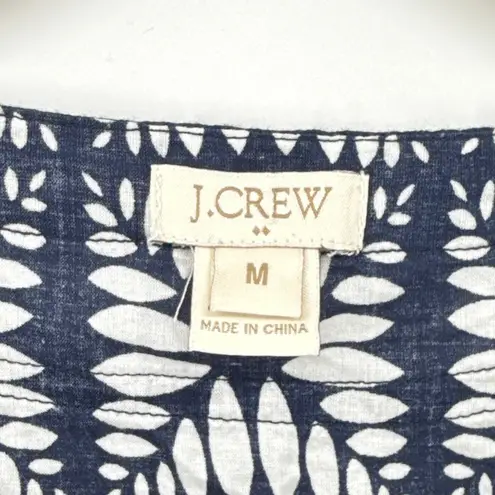J.Crew‎ Navy White Print V Neck Cotton 3/4 Sleeve Tunic Top Women's Size Medium Blue