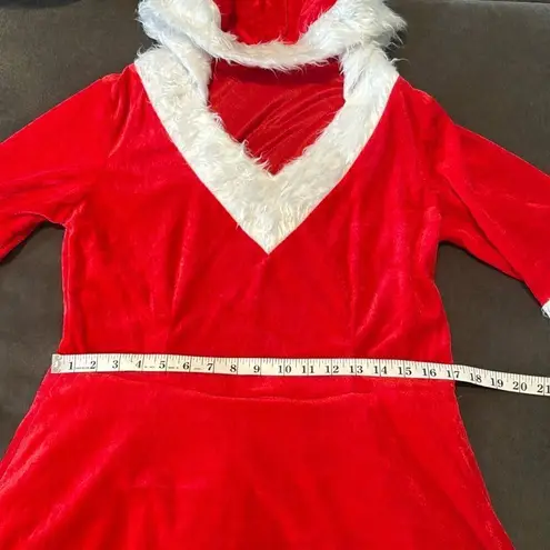 Short Red Hooded Dress White Faux Fur Trim Mrs Claus Santa Christmas Size L Size L