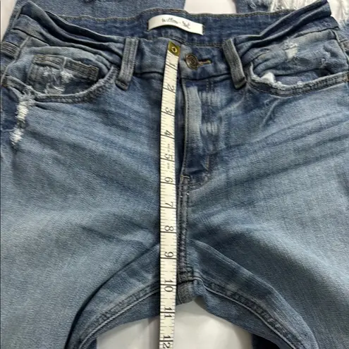 Willow + Root Blue Cropped Ankle Jeans with Distressed Hem