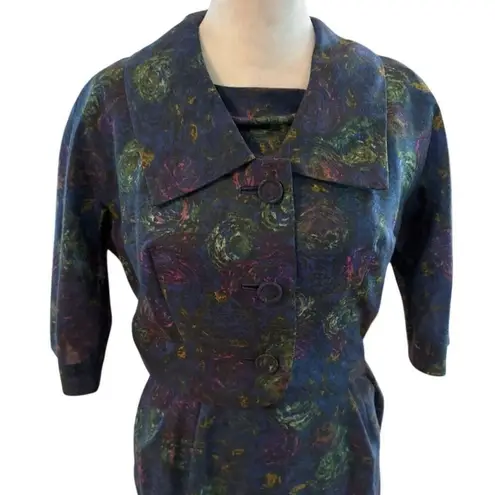 Rose Web New York Women's Vintage 1940s Skirt Suit M Blue/Green Swirl Pattern Blue Size 6