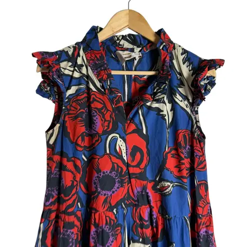 La DoubleJ Short and Sassy Floral Print Tiered Ruffle Cocktail Dress Size XL Blue