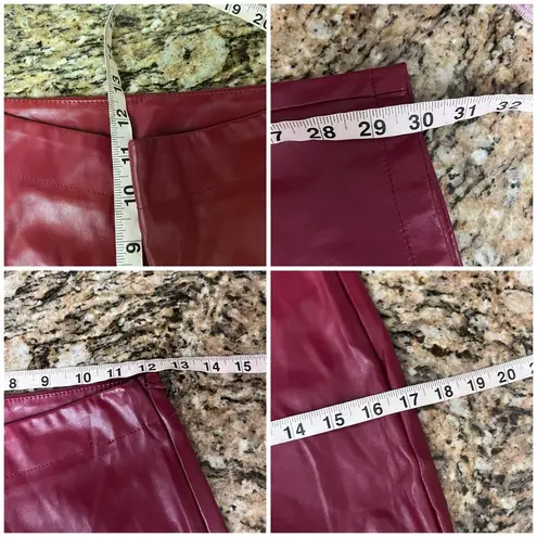 Sbetro Vegan Leather Pants Red S Slit Hem Rock Moto Biker Grunge Goth Edgy Prep