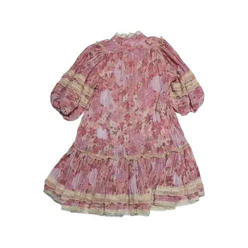 Beulah Pink Lace Ruffle Mini Dress Puff Sleeve Coquette Kawaii Womens Small